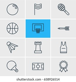 Vector Illustration Of 12 Sport Icons. Editable Pack Of Basketball, T-Shirt, Darts And Other Elements.