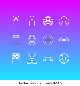 Vector Illustration Of 12 Sport Icons. Editable Pack Of Hockey, Target, Dumbbell And Other Elements.