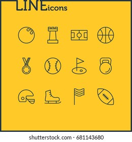 Vector Illustration Of 12 Sport Icons. Editable Pack Of Flag, Ice Boot, Hoop And Other Elements.
