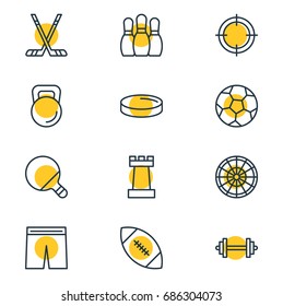 Vector Illustration Of 12 Sport Icons. Editable Pack Of Touchdown, Uniform, Sniper And Other Elements.