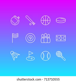Vector Illustration Of 12 Sport Icons. Editable Pack Of Baseball, Batting, Second And Other Elements.