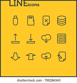 Vector Illustration Of 12 Storage Icons. Editable Pack Of Downward, Memory, Arrow Up And Other Elements.