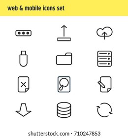 Vector Illustration Of 12 Storage Icons. Editable Pack Of Hdd, Datacenter, Parole And Other Elements.