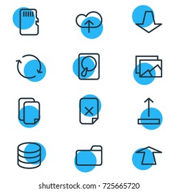 Vector Illustration Of 12 Storage Icons. Editable Pack Of Memory, Datacenter, Hdd And Other Elements.