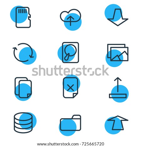 Vector Illustration Of 12 Storage Icons. Editable Pack Of Memory, Datacenter, Hdd And Other Elements.