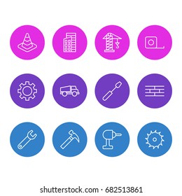 Vector Illustration Of 12 Structure Icons. Editable Pack Of Spanner, Lifting, Apartment And Other Elements.
