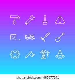 Vector Illustration Of 12 Structure Icons. Editable Pack Of Lorry, Spanner, Hatchet And Other Elements.