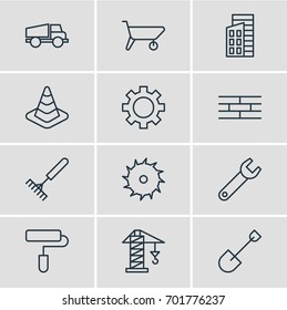 Vector Illustration Of 12 Structure Icons. Editable Pack Of Barrier, Circle Blade, Spanner And Other Elements.