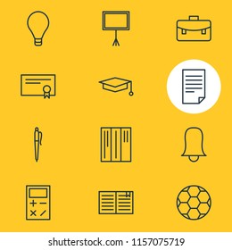 Vector illustration of 12 studies icons line style. Editable set of ball, pen, book and other icon elements.