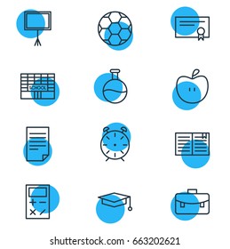 Vector Illustration Of 12 Studies Icons. Editable Pack Of Fruit, Tube, Write Table And Other Elements.