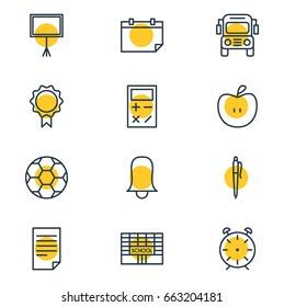 Vector Illustration Of 12 Studies Icons. Editable Pack Of Football, Fruit, Jingle And Other Elements.