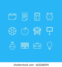 Vector Illustration Of 12 Studies Icons. Editable Pack Of Portfolio, Write Table, Date And Other Elements.
