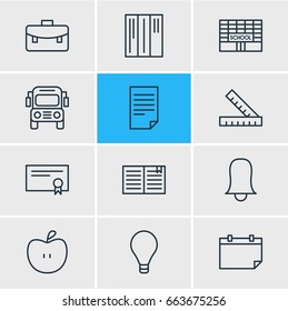 Vector Illustration Of 12 Studies Icons. Editable Pack Of Meter, School, Car And Other Elements.