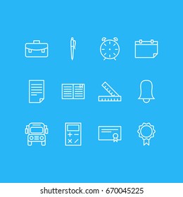 Vector Illustration Of 12 Studies Icons. Editable Pack Of Jingle, Portfolio, Diploma And Other Elements.