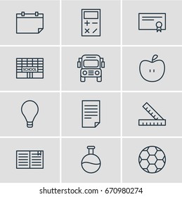 Vector Illustration Of 12 Studies Icons. Editable Pack Of Paper, Date, Diploma And Other Elements.