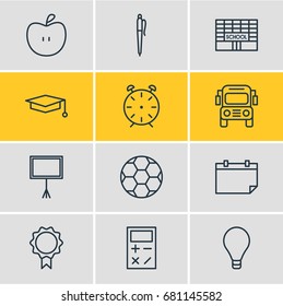 Vector Illustration Of 12 Studies Icons. Editable Pack Of Date, Cap, Write Table And Other Elements.