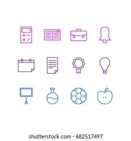 Vector Illustration Of 12 Studies Icons. Editable Pack Of Textbook, Write Table, Date And Other Elements.