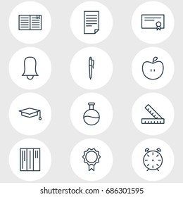 Vector Illustration Of 12 Studies Icons. Editable Pack Of Pencil, Cap, Textbook And Other Elements.