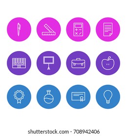 Vector Illustration Of 12 Studies Icons. Editable Pack Of Paper, Diploma, Meter And Other Elements.