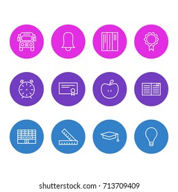 Vector Illustration Of 12 Studies Icons. Editable Pack Of Bookshelf, Textbook, Jingle And Other Elements.