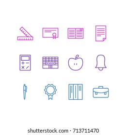 Vector Illustration Of 12 Studies Icons. Editable Pack Of Pencil, Diploma, Textbook And Other Elements.