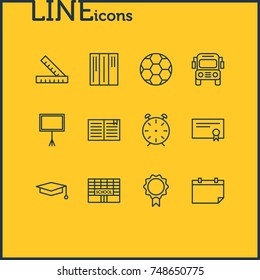 Vector Illustration Of 12 Studies Icons. Editable Pack Of Bookshelf, Clock, Trophy And Other Elements.
