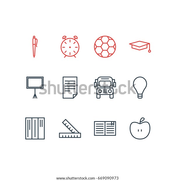 Vector Illustration Of 12 Studies
Icons. Editable Pack Of Bookshelf, Cap, Car And Other
Elements.