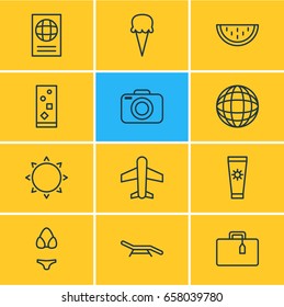 Vector Illustration Of 12 Summer Icons. Editable Pack Of Airplane, Earth, Certificate And Other Elements.