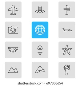 Vector Illustration Of 12 Summer Icons. Editable Pack Of Swimming, Guide, Fish And Other Elements.