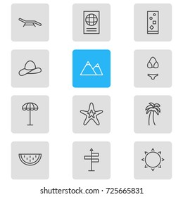 Vector Illustration Of 12 Summer Icons. Editable Pack Of Certificate, Fish, Cap And Other Elements.
