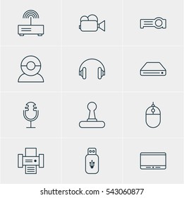 Vector Illustration Of 12 Technology Icons. Editable Pack Of Headset, Floodlight, Photocopier And Other Elements.