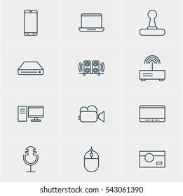 Vector Illustration Of 12 Technology Icons. Editable Pack Of Photography, Computer, Loudspeaker And Other Elements.