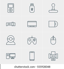 Vector Illustration Of 12 Technology Icons. Editable Pack Of Usb Card, Floodlight, Smartphone And Other Elements.