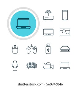 Vector Illustration Of 12 Technology Icons. Editable Pack Of Monitor, Cursor Controller, Modem And Other Elements.