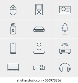 Vector Illustration Of 12 Technology Icons. Editable Pack Of Memory Storage, Game Controller, Photography And Other Elements.