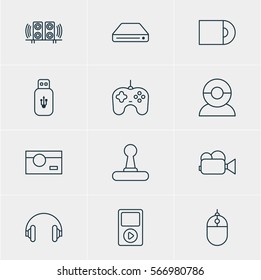 Vector Illustration Of 12 Technology Icons. Editable Pack Of Media Controller, Video Chat, Loudspeaker And Other Elements.