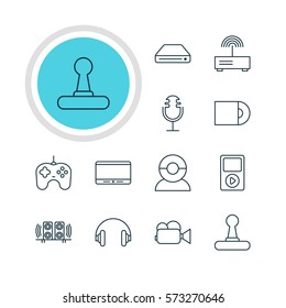 Vector Illustration Of 12 Technology Icons. Editable Pack Of Modem, Media Controller, Loudspeaker And Other Elements.