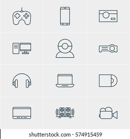 Vector Illustration Of 12 Technology Icons. Editable Pack Of Joypad, Floodlight, Loudspeaker And Other Elements.