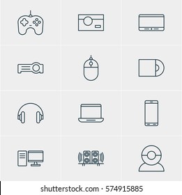 Vector Illustration Of 12 Technology Icons. Editable Pack Of Photography, Smartphone, Floodlight And Other Elements.