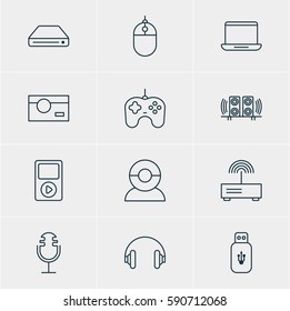 Vector Illustration Of 12 Technology Icons. Editable Pack Of Cursor Controller, Computer, Loudspeaker And Other Elements.