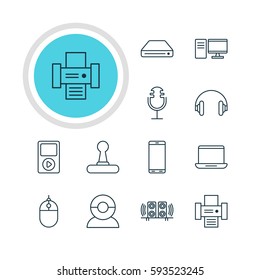 Vector Illustration Of 12 Technology Icons. Editable Pack Of Computer, Smartphone, Cursor Controller And Other Elements.