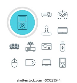 Vector Illustration Of 12 Technology Icons. Editable Pack Of Media Controller, Photography, Usb Card And Other Elements.