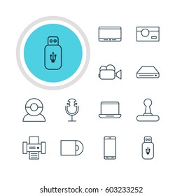 Vector Illustration Of 12 Technology Icons. Editable Pack Of Smartphone, Computer, Camcorder And Other Elements.
