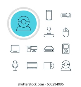 Vector Illustration Of 12 Technology Icons. Editable Pack Of Game Controller, Cursor Controller, Computer And Other Elements.