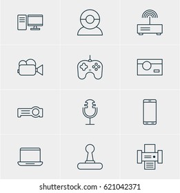 Vector Illustration Of 12 Technology Icons. Editable Pack Of Computer, Smartphone, Photography And Other Elements.