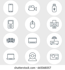 Vector Illustration Of 12 Technology Icons. Editable Pack Of Modem, Photocopier, Media Controller And Other Elements.