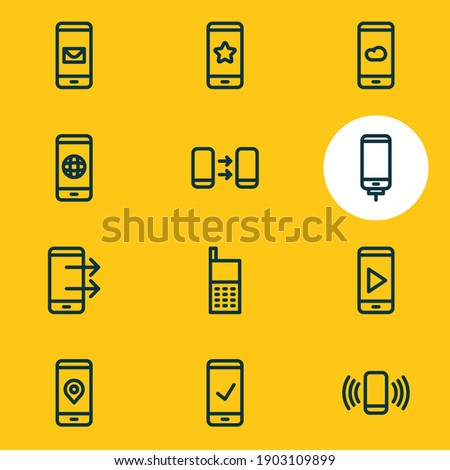 Vector illustration of 12 telephone icons line style. Editable set of message, transfer, upload and other icon elements.