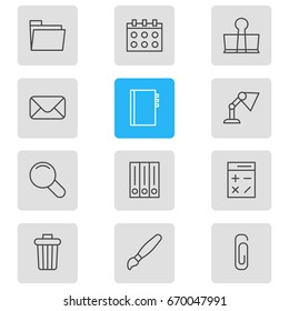 Vector Illustration Of 12 Tools Icons. Editable Pack Of Archive, Paperclip, Illuminator And Other Elements.