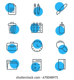 Vector Illustration Of 12 Tools Icons. Editable Pack Of Adhesive, Folder, Copybook And Other Elements.