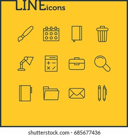 Vector Illustration Of 12 Tools Icons. Editable Pack Of Letter, Paint, Dossier And Other Elements.